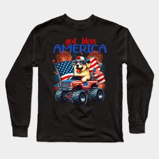 Dog riding monster truck for 4th of july Long Sleeve T-Shirt